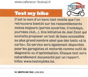 Article du mensuel MOTO 80 - Juin 2014  